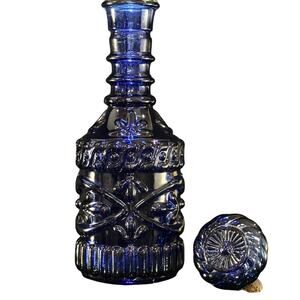 Cobalt Blue Glass Decanter Bottle Empty 11" Tall Vintage Jim Beam’s Bonded Beam
